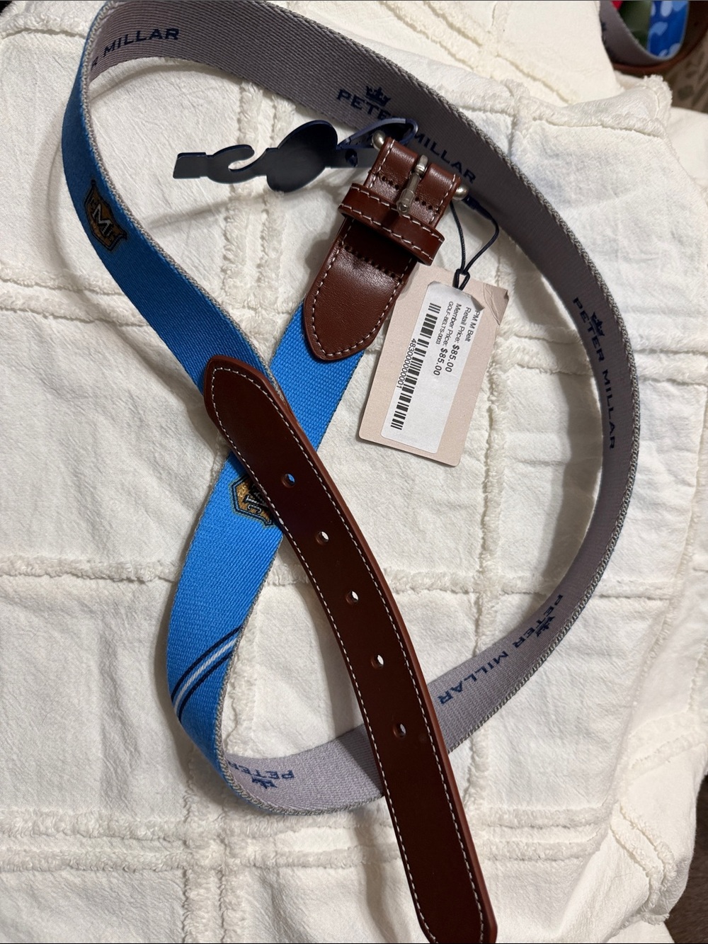 Peter Millar Blue Strap with Brown Leather Trim Belt